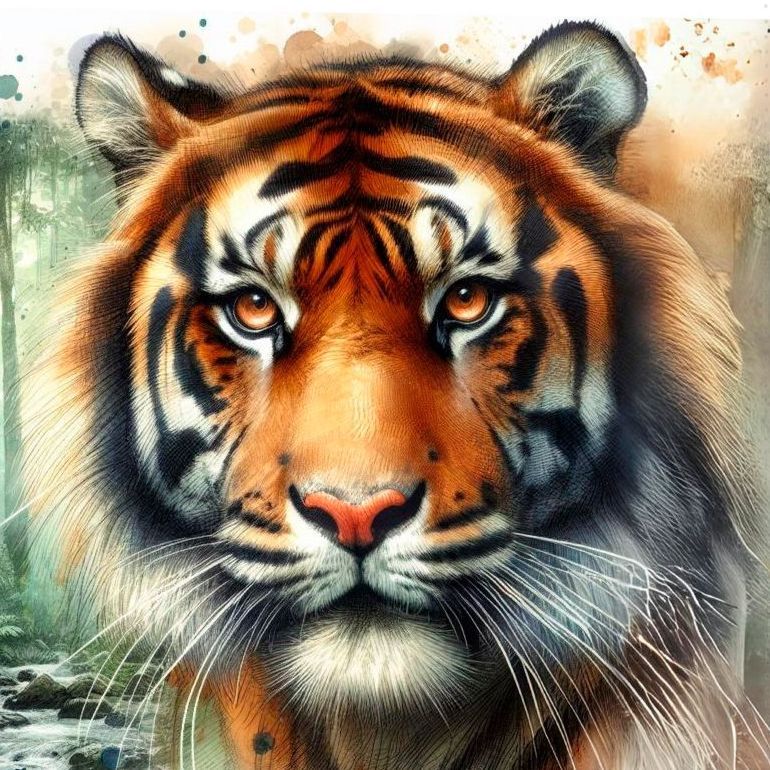 Ein majestetischer Tigerkopf mit Urwaldhintergrund