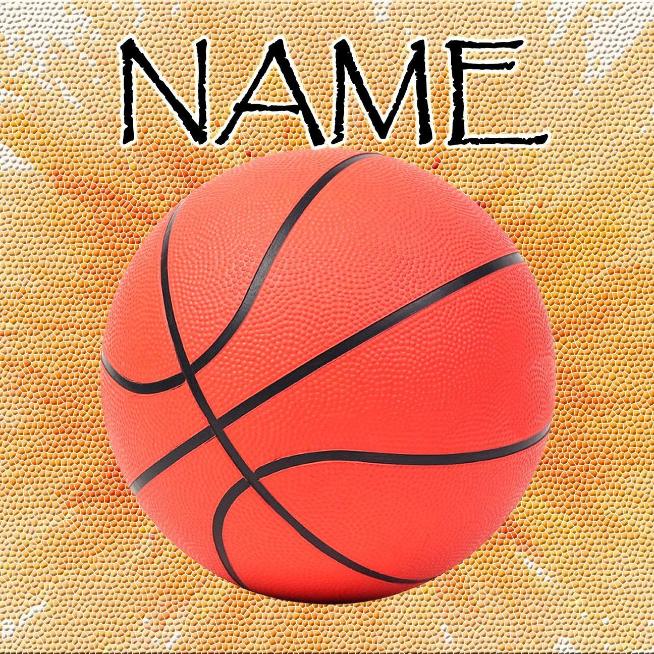 Orange Basketball vor orangen Hintergrund mit dynamischem Muster, ideal für Sport- und Basketballfans.