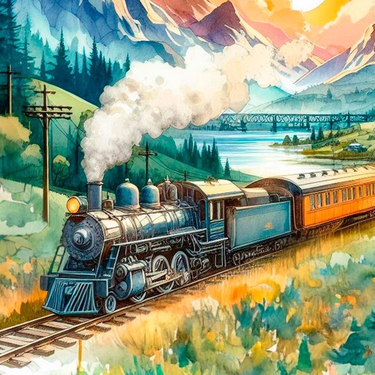 Eine Dampflokomotive (Zug) im Tal