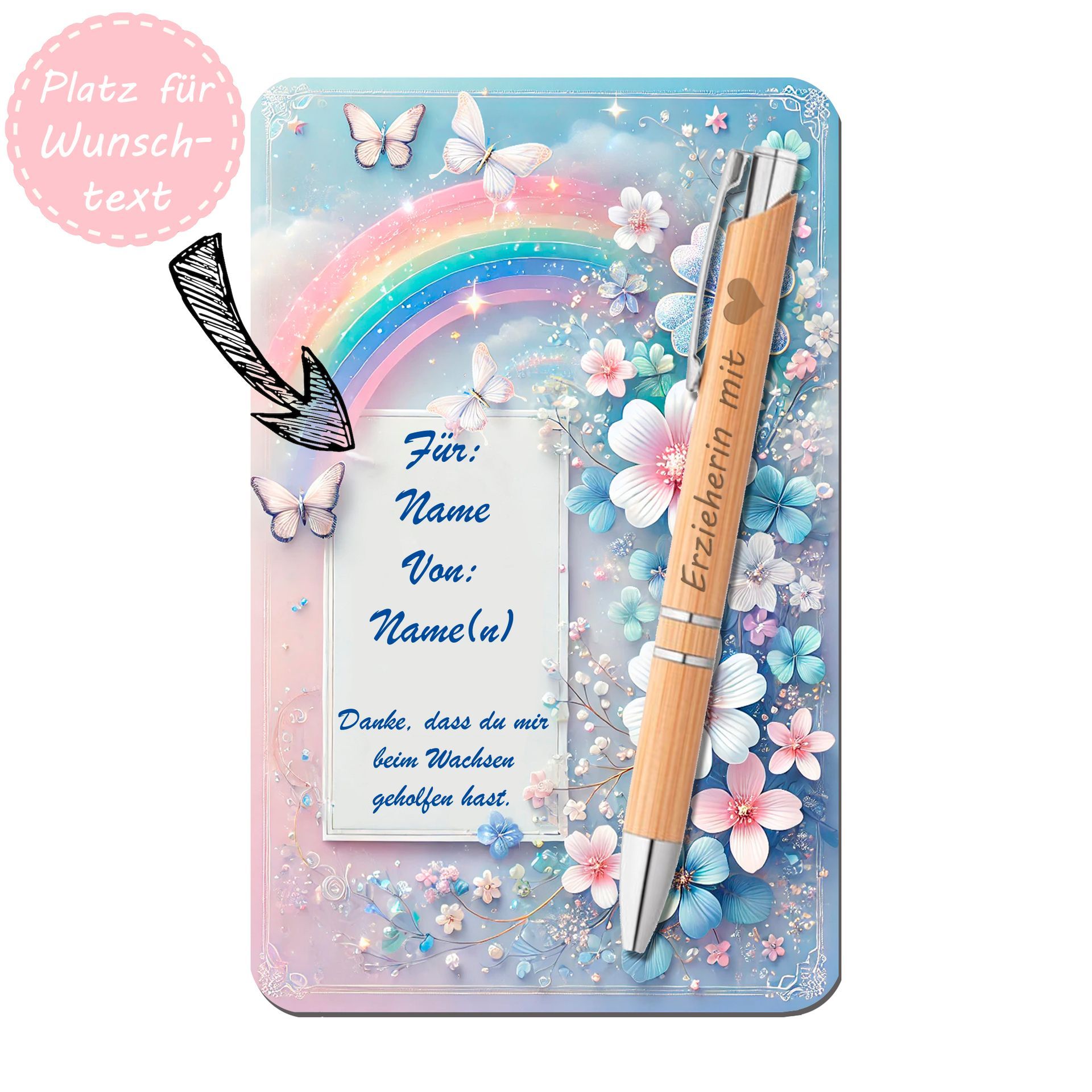 Geschenkidee Kugelschreiber mit beschriftbarer Karte