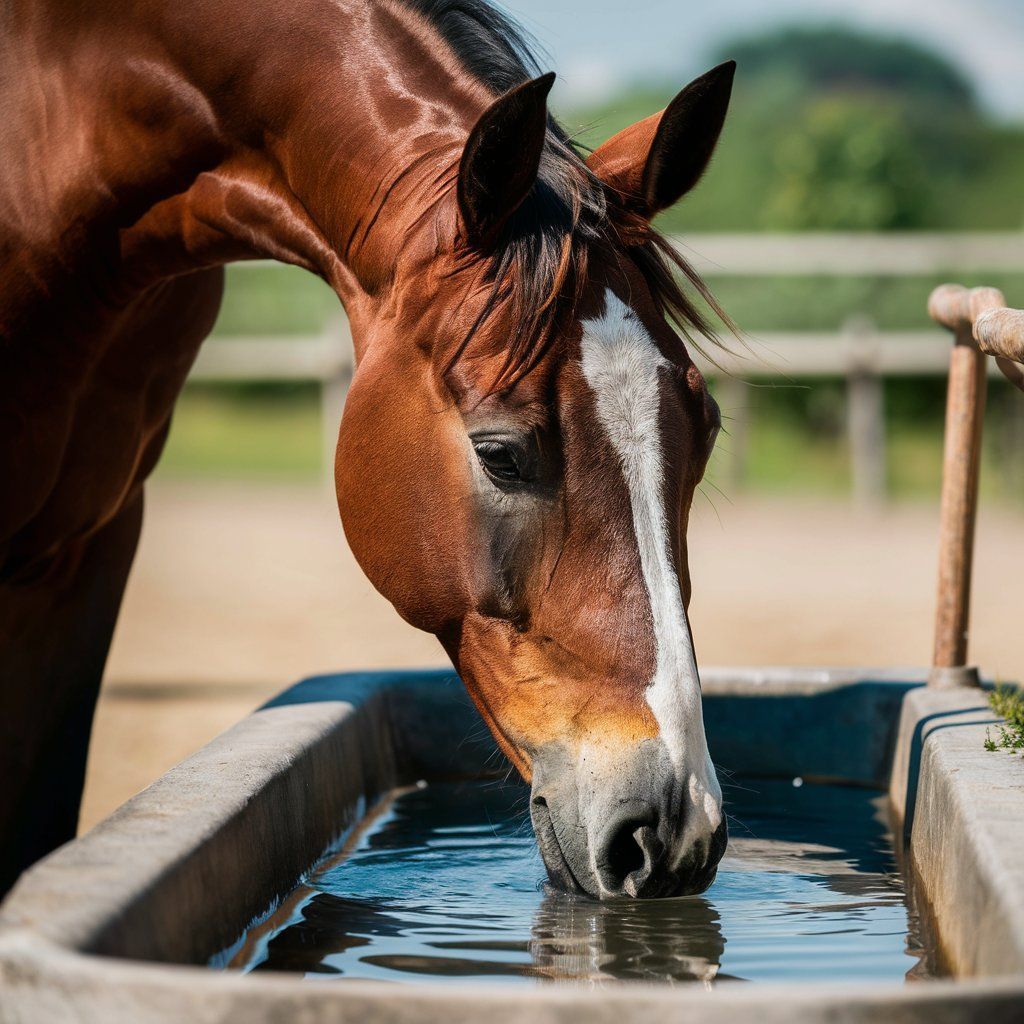 Horse drinking water to stay hydrated in summer heat