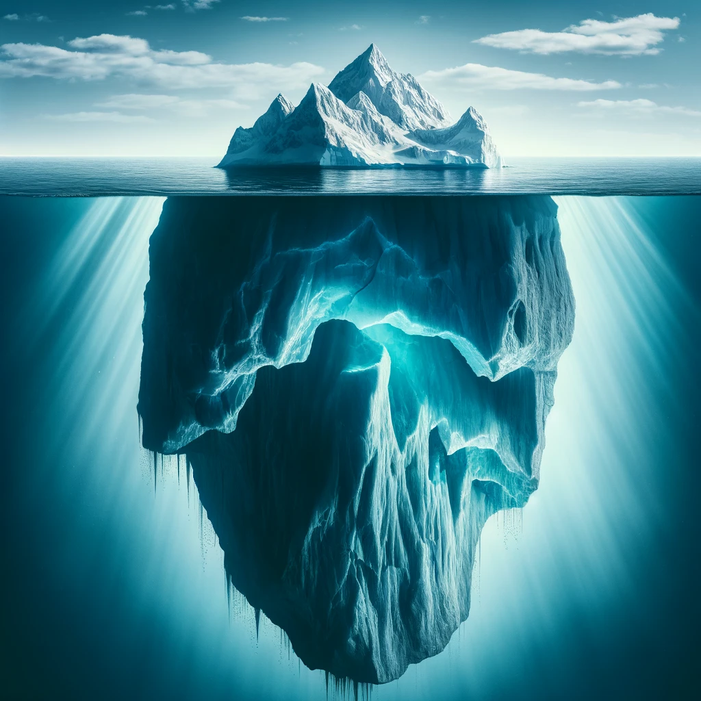 The hidden burden of parasites and toxins in horses, represented by an iceberg analogy.