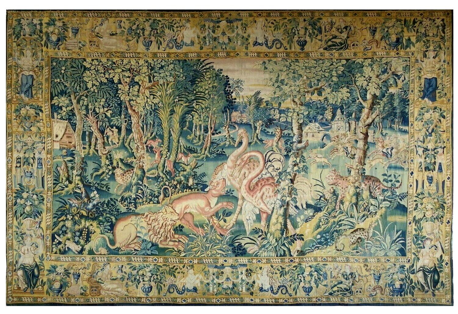 Chasse aux animaux fantastiques, fin du XVIe siècle, Audenarde, laine et soie, 495x330cm, Collection Galerie Jabert (source : Galerie Jabert) Chasse aux animaux fantastiques, fin du XVIe siècle, Audenarde, laine et soie, 495x330cm, Collection Galerie Jabert (source : Galerie Jabert)