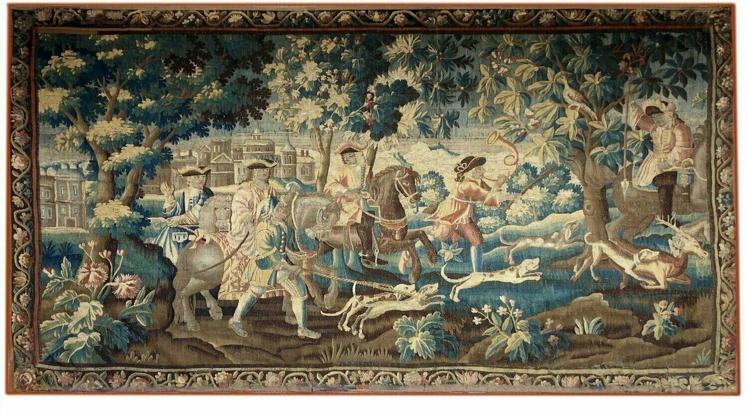 Chasse royale, XVIIe siècle, Aubusson, 380x240cm, laine et soie, Collection Galerie Jabert (source : Galerie Jabert) Chasse royale, XVIIe siècle, Aubusson, 380x240cm, laine et soie, Collection Galerie Jabert (source : Galerie Jabert)