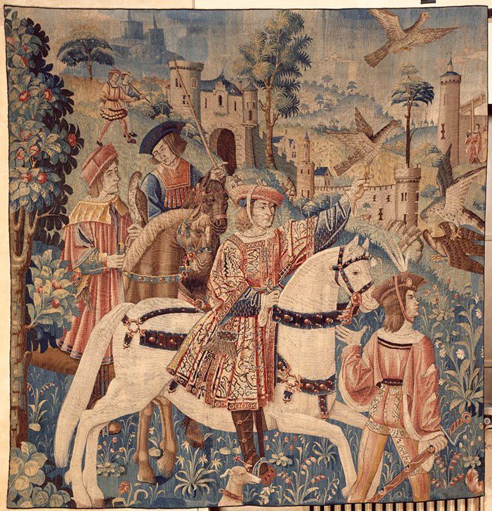 Départ pour la chasse, Pays-Bas, 1e quart du XVIe siècle, 253x252cm, Musée de Cluny, Paris (source : musée du Moyen-Age) Départ pour la chasse, Pays-Bas, 1e quart du XVIe siècle, 253x252cm, Musée de Cluny, Paris (source : musée du Moyen-Age)