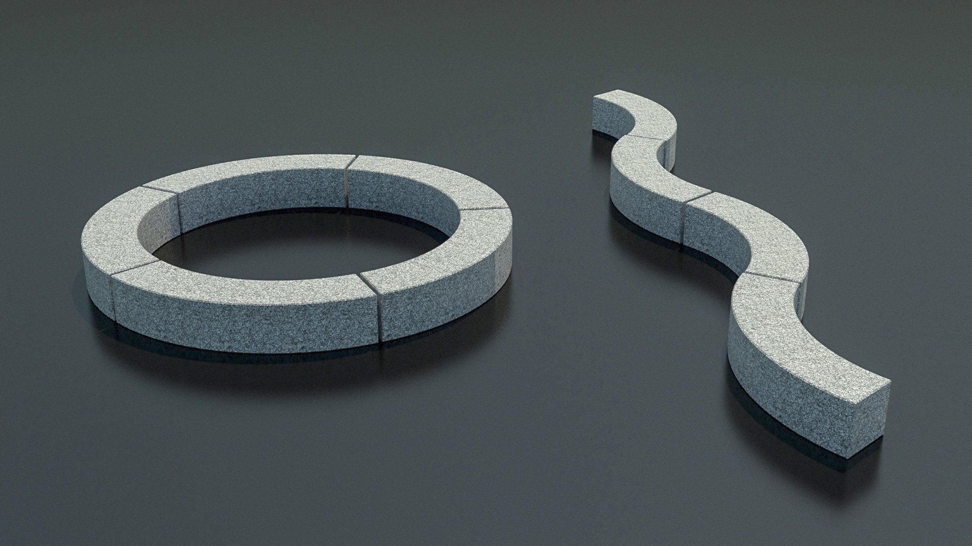 Panchina in granito grigio Quintana. Curva