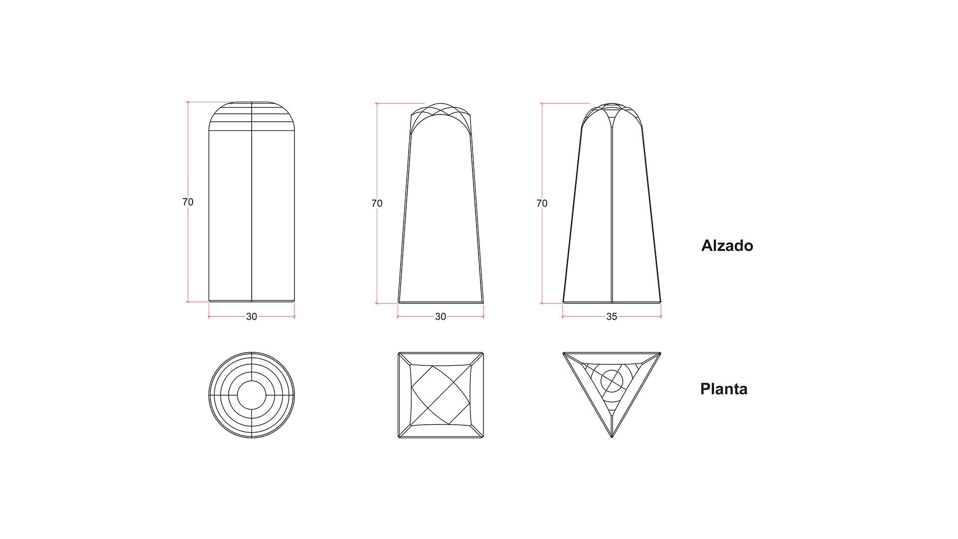 Bolardos Cuadrados de granito Gris Quintana Cotas