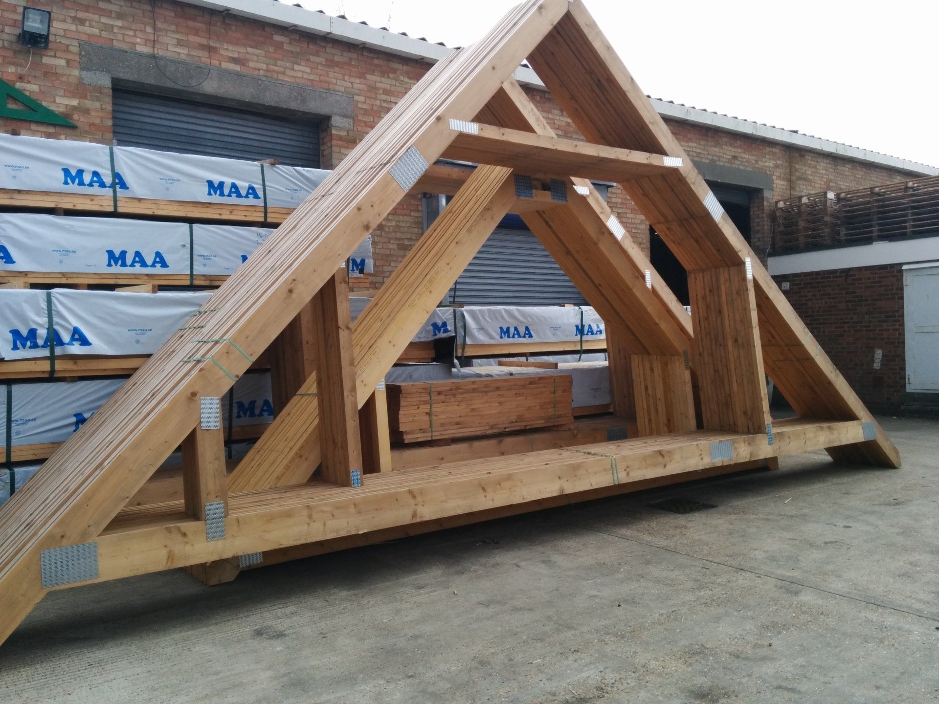 Attic trusses awaiting shipping