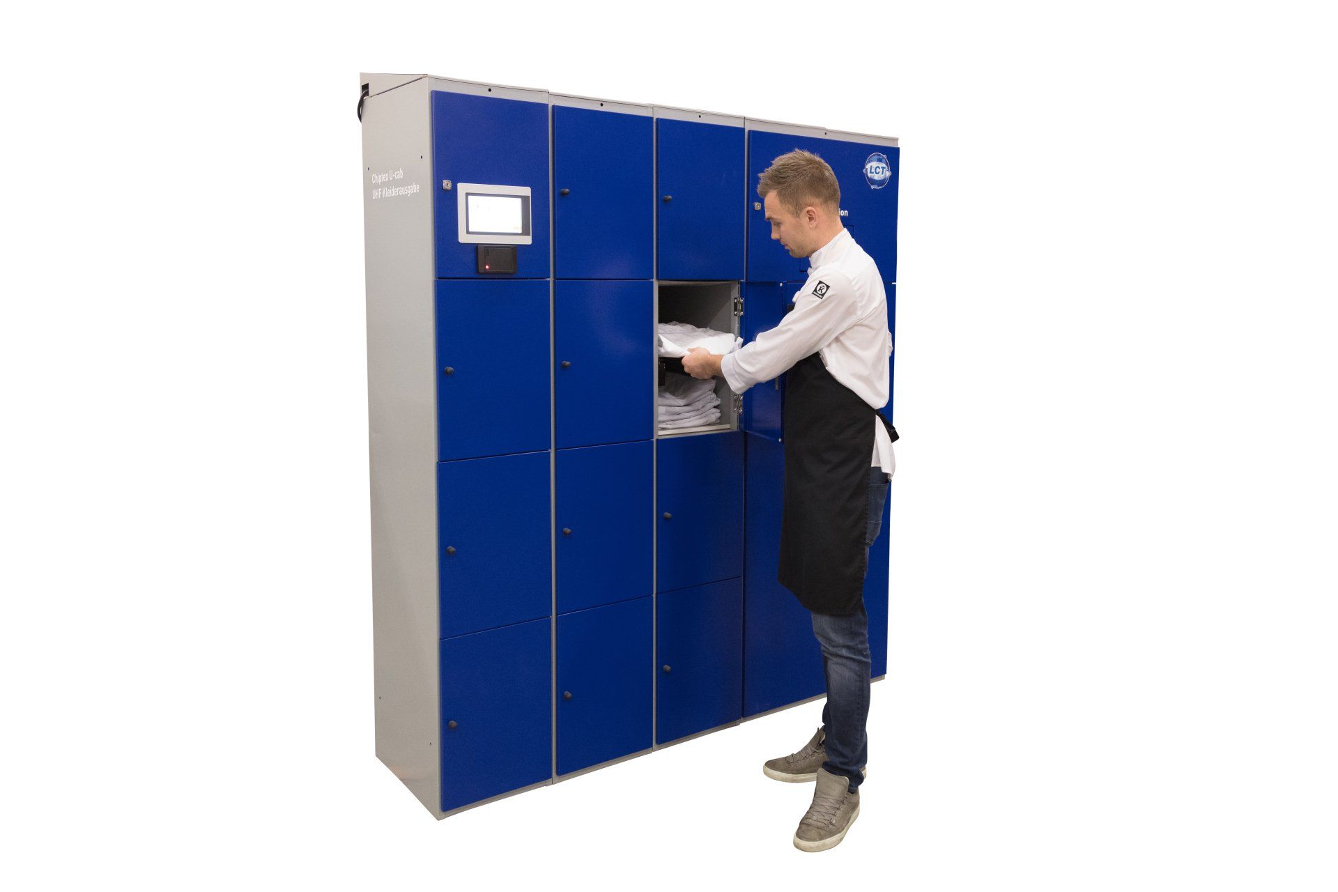 Casier par pile, lecteur de contrôle avant et après distribution, vêtements pucés individuellement