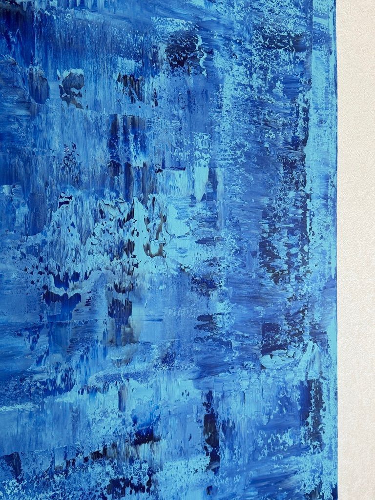 close-up of blue abstract painting