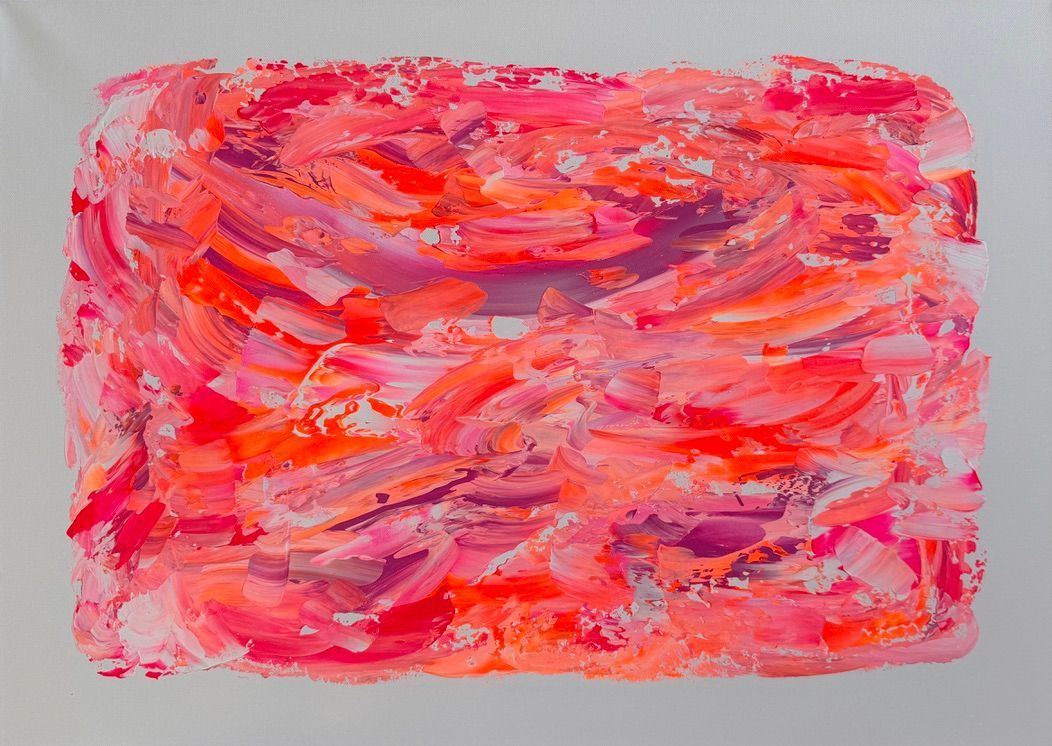 27.6 x 19.7 x 1.9 inches / 70 x 50 x 4,8 cm Neon pink and coral abstract painting