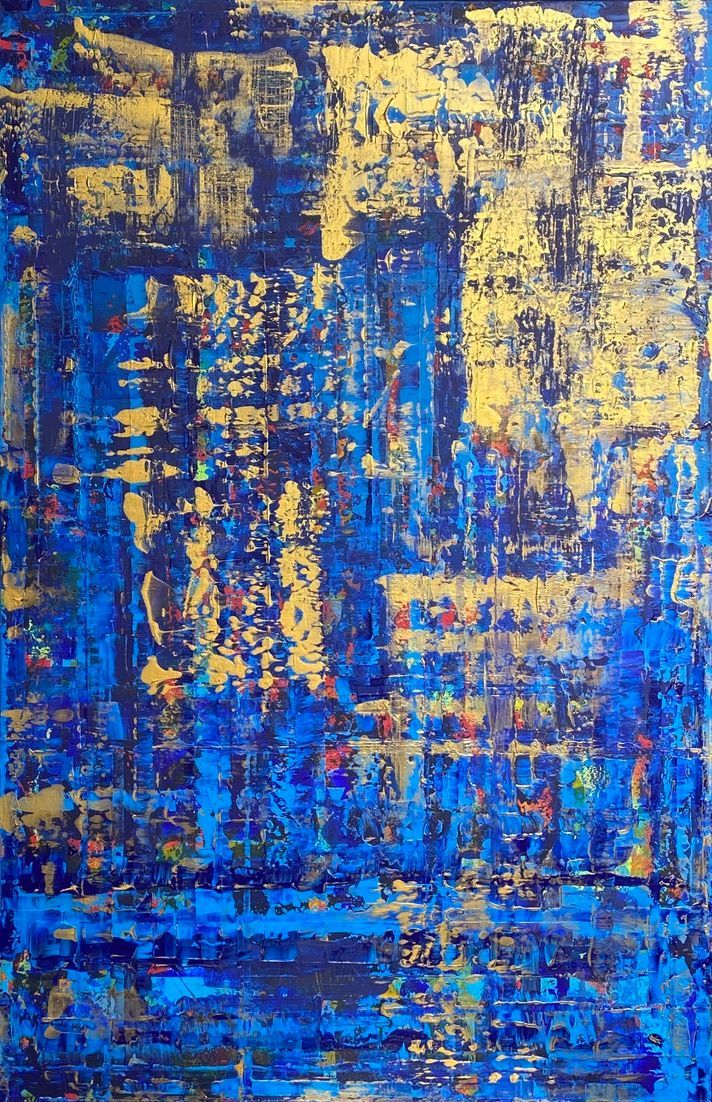 black and gold abstract artwork on canvas