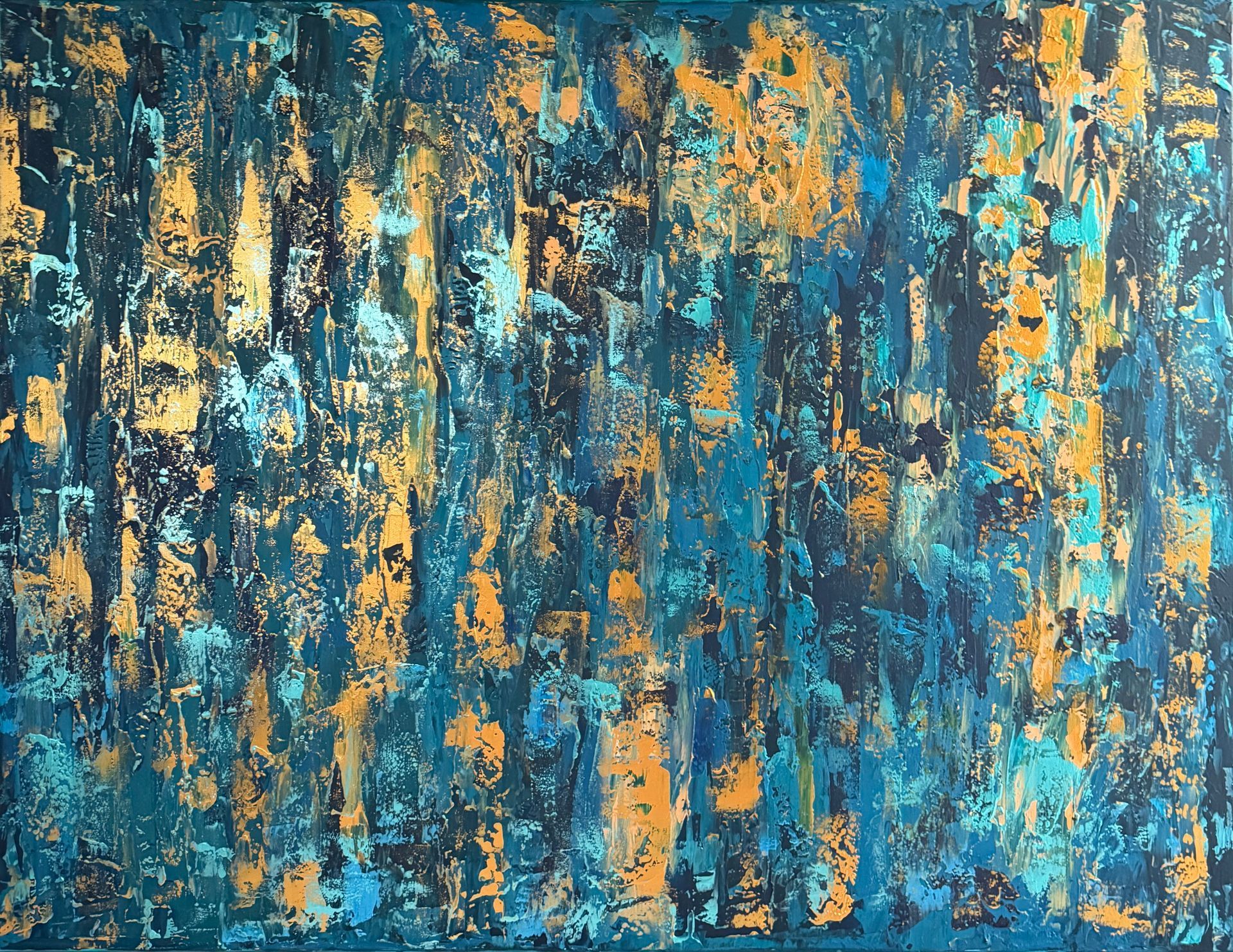 turquoise and gold abstract painting