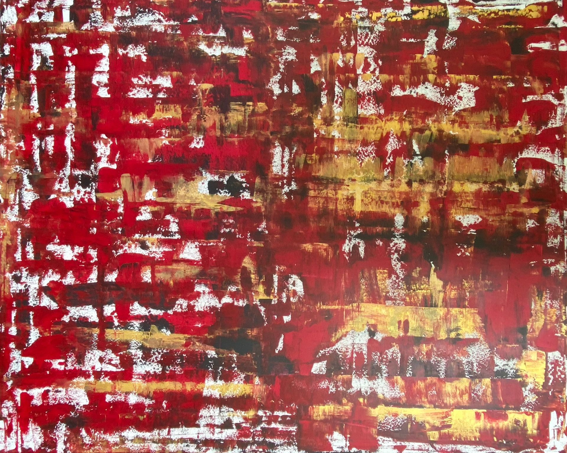 Large scale red and gold abstract painting
