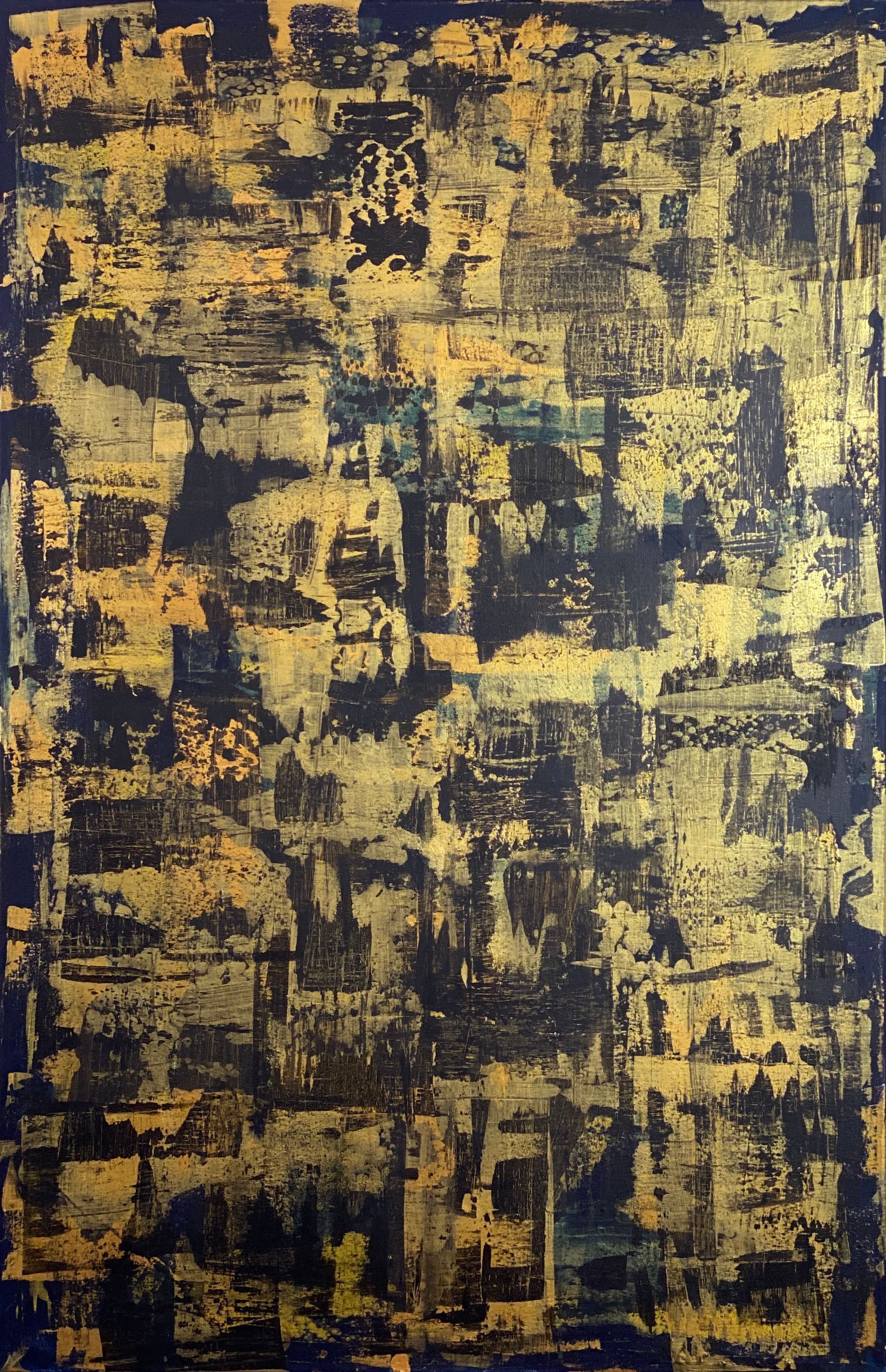 black and gold abstract artwork on canvas