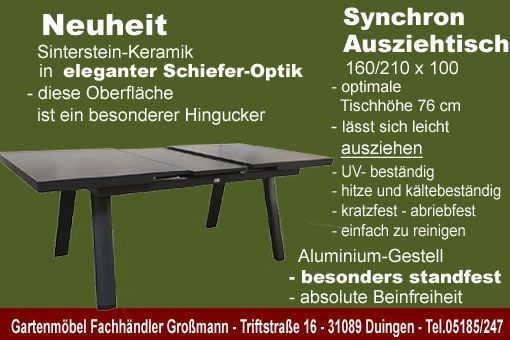 Gartenmöbel- ausziehbarer Gartentisch mit einer Sinterstein-Keramik Tischplatte