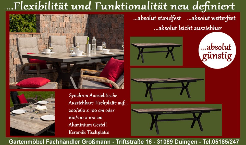 Großer & kleiner Gartenmöbel Ausziehtisch Montana