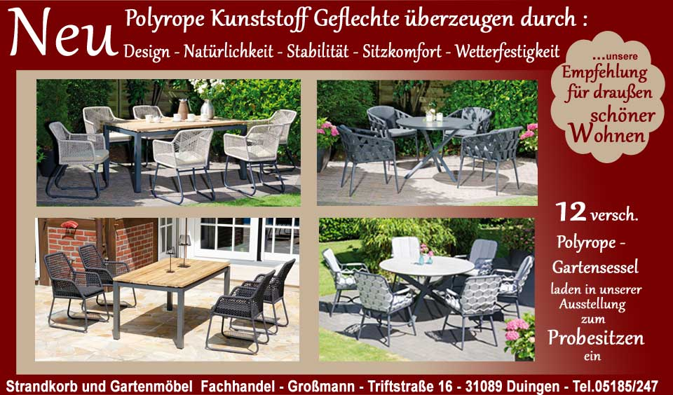 Polyrope Kunststoffgeflecht Gartenmöbel von Sonnenpartnerl Couture, Yale, Poison, Fairmont Polyrope Geflecht Gartenmöbel Sets sind Kunststoffgeflecht Gartensessel wie die Modelle Couture Fairmont Yale Posion Mystique die absolut wetterfest sind