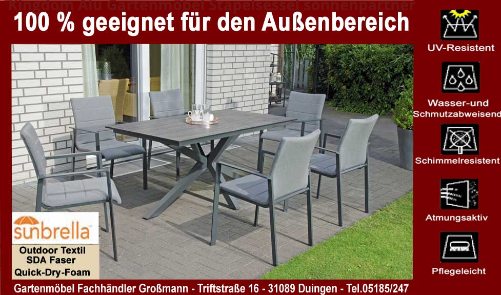 Kingdom wetterfeste Gartenmöbel Alu -Stapelsessel mit einem Wasser und schmutzabweisenden Bezug Kingdom wetterfeste Gartenmöbel Sonnenpartner günstig kaufen