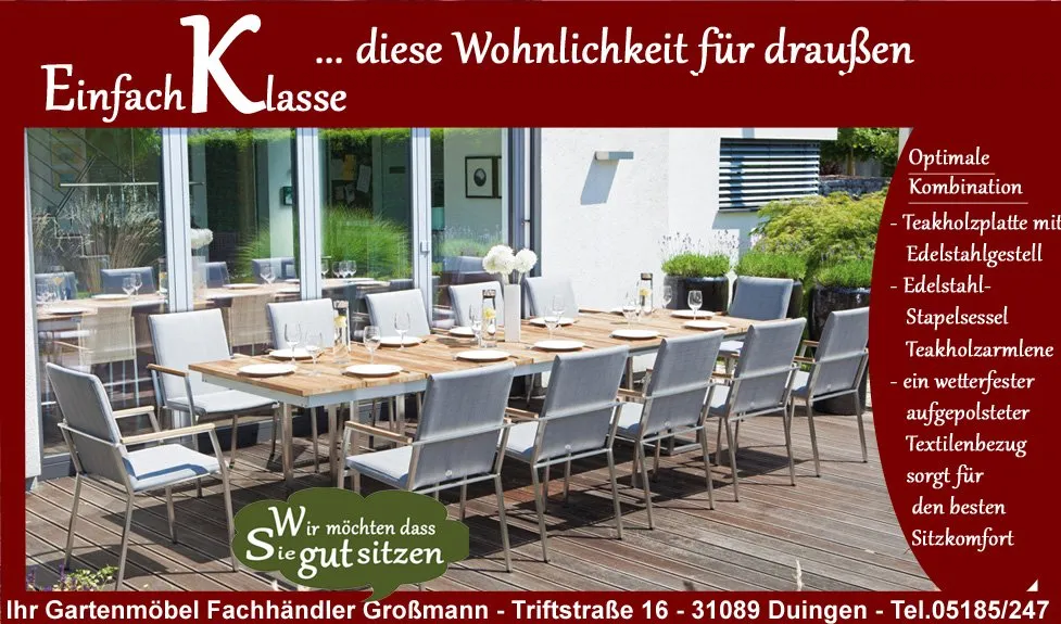 Der Edelstahl Gartenmöbel Stapelsessel Superior der Marke Sonnenpartner bietet auf Grund seiner dicken , wetterfesten Textilenbespannung einen sehr, sehr hohen Sitzkomfort . Edelstahl Gartenmöbel der Marke Sonnenpartner Stapelsessel Superior kaufen