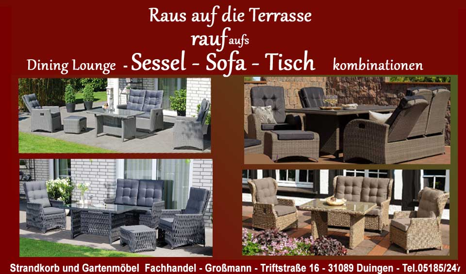 Geflecht Gartenmöbelgruppe_ Dining Lounge Gartenmöbel- Set_ Gartensofa 2-Sitzer 3-Sitzer_ Lounge Gartenmöbel_ Sonnenpartner Gartenmöbel kaufen_ Sunnysmart Gartenmöbel kaufen_ DeVries Gartenmöbel Juan_ Gartenmöbel _Gruppe Sofa Tisch und Sessel kaufen