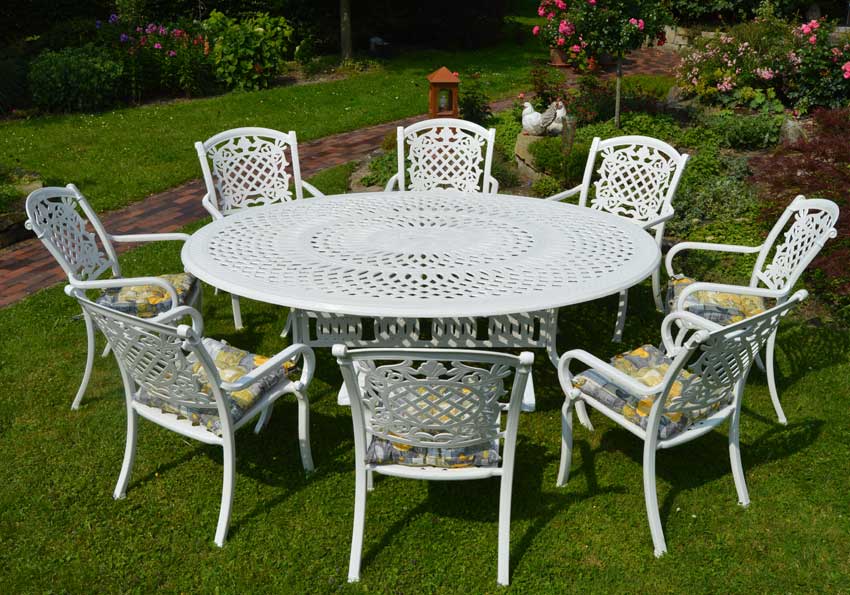 Alu Guss Gartenmöbel -Set wetterfest im weißen landhausstil