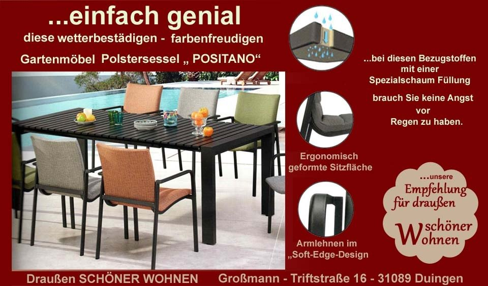 Positano Aluminium Outdoor Gartenmöbel Dining Stapelsessel mit witterungsbeständigen Stoff gepolstert der Gartenmöbel Marke Best Positano wetterfest gepolsterter Gartenmöbel Outdoor Dining Stapel Sessel_ Best Gartenmöbel Polstersessel