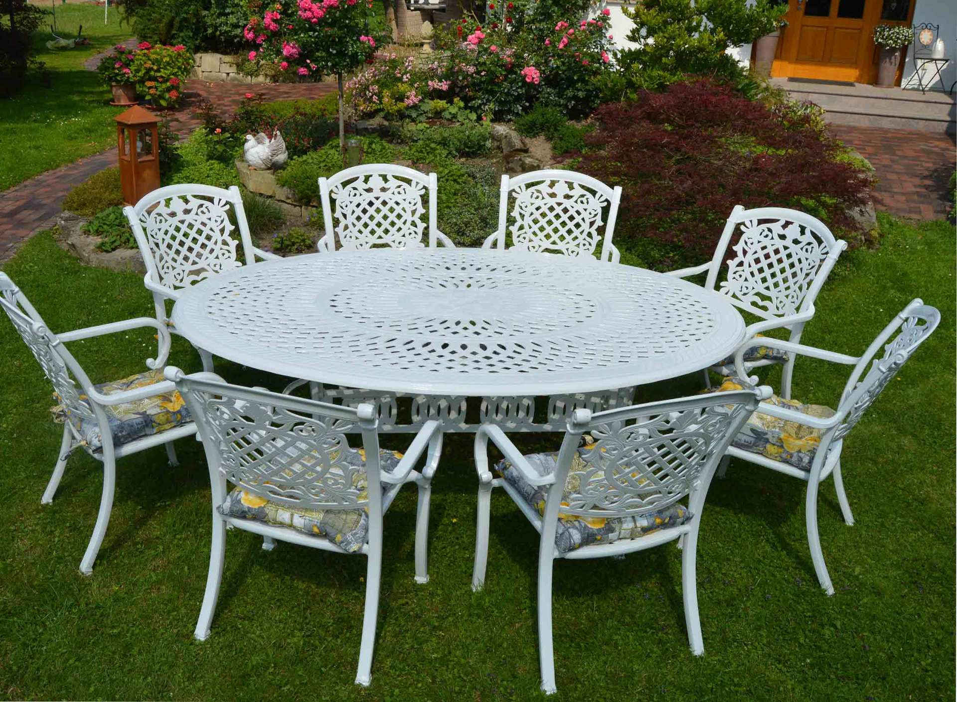 weiße stabile Gartenmöbel , wetterfest Gartenmöbel aus Metall im Landhausstil