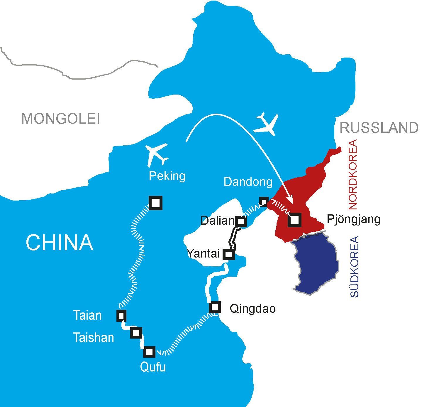 Peking - Taishan - Qufu - Qingdao - Yantai - Dalian - Dandong - Pjöngjiang