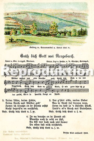 Liedpostkarte von Anton Günther, Reproduktion auf FineArtPapier con Andreas Stopp, Foto Stopp, Aue