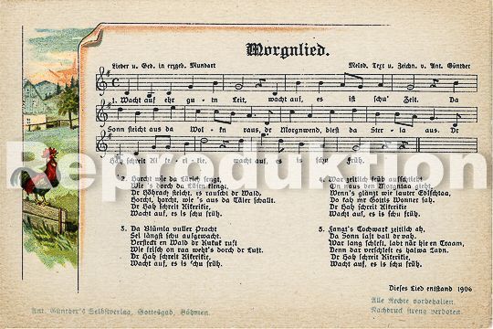 Liedpostkarte von Anton Günther, Reproduktion auf FineArtPapier con Andreas Stopp, Foto Stopp, Aue