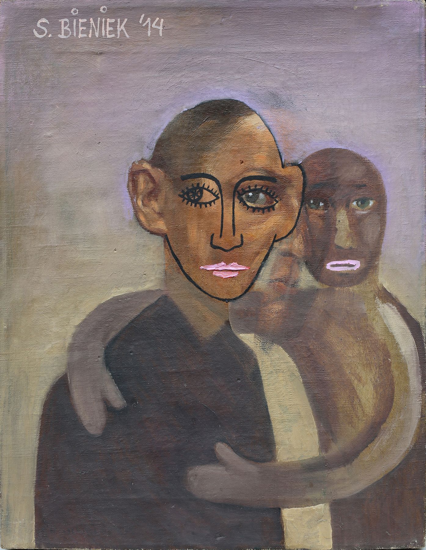 The Guardian Angel“ (also titled *Fascination No. 9*) by Sebastian Bieniek (B1EN1EK) 2014. Overpainted painting (oil on canvas) from 1924. 46,5 cm. x 36 cm. (overpainted medium). Part of the BieniekFace (Bieniek-Face) oeuvre by the artist. Ghost, Painting, Gemälde, Geist, Seele, Duscha, Soul, The painter of the soul, der Maler der Seele, Malarz dusczy, Bieniek, Berlin, deutscher,