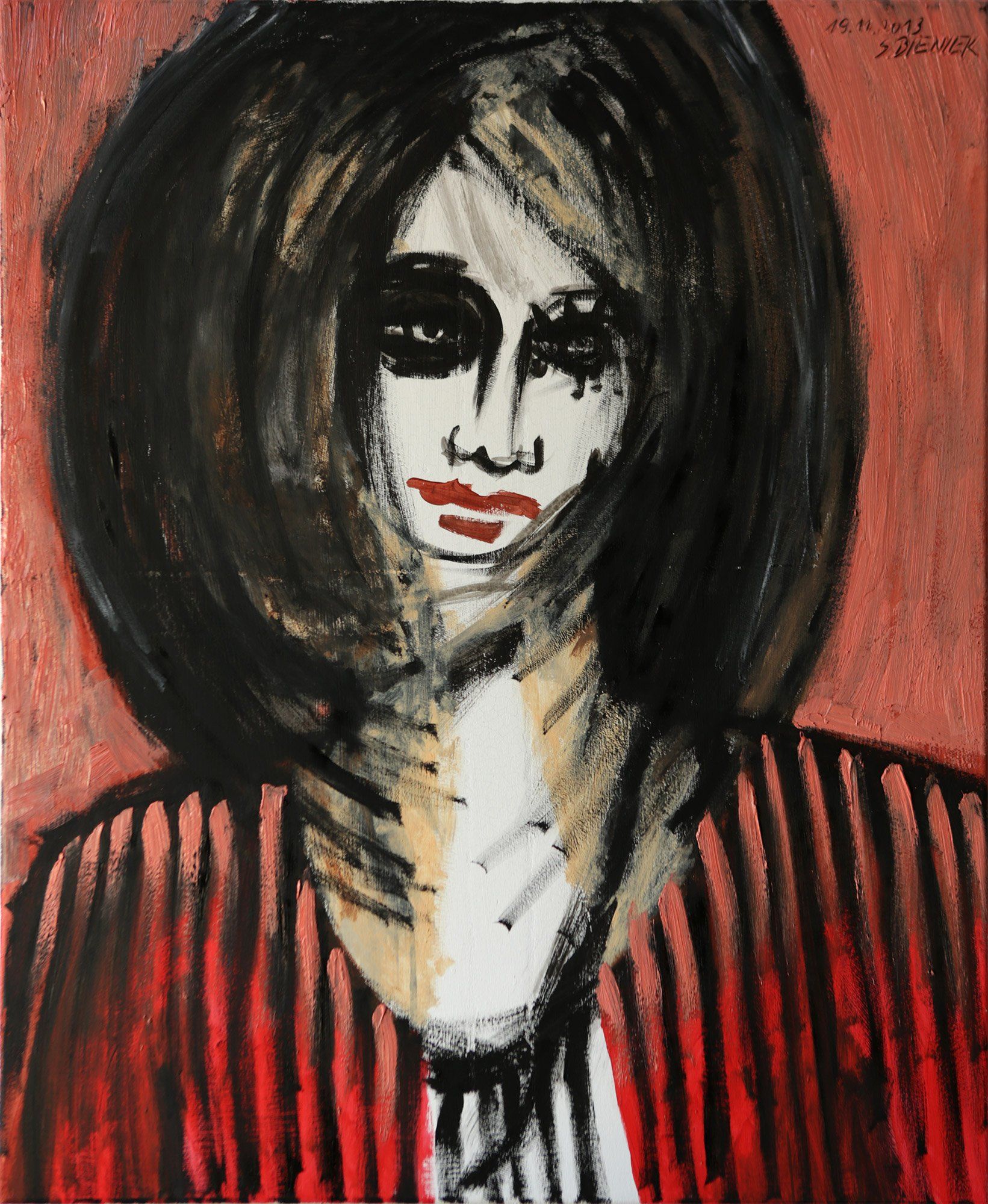 „Two-Faced No. 2“ by Sebastian Bieniek (B1EN1EK), 2013. Acryl on canvas, 80 cm. x 65 cm. From the oeuvre of BieniekFace painting. „Two-Faced No. 2“ by Sebastian Bieniek (B1EN1EK), 2013. Acryl on canvas, 80 cm. x 65 cm. From the oeuvre of BieniekFace painting.