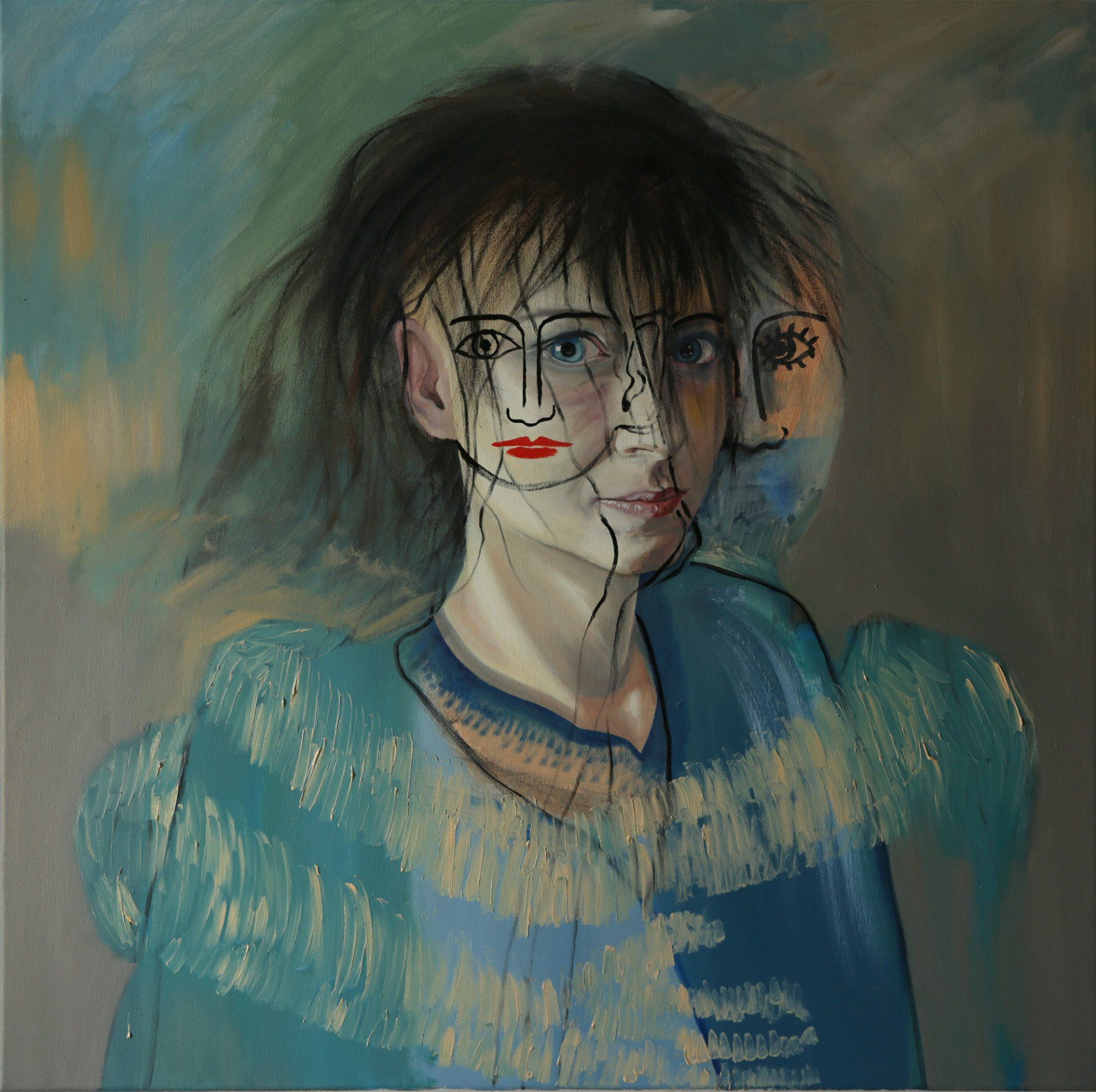 „Two-Faced No. 4“ by Sebastian Bieniek (B1EN1EK), 2014. Oil on canvas, 90 cm. x 90 cm. From the oeuvre of BieniekFace painting. „Two-Faced No. 4“ by Sebastian Bieniek (B1EN1EK), 2014. Oil on canvas, 90 cm. x 90 cm. From the oeuvre of BieniekFace painting.