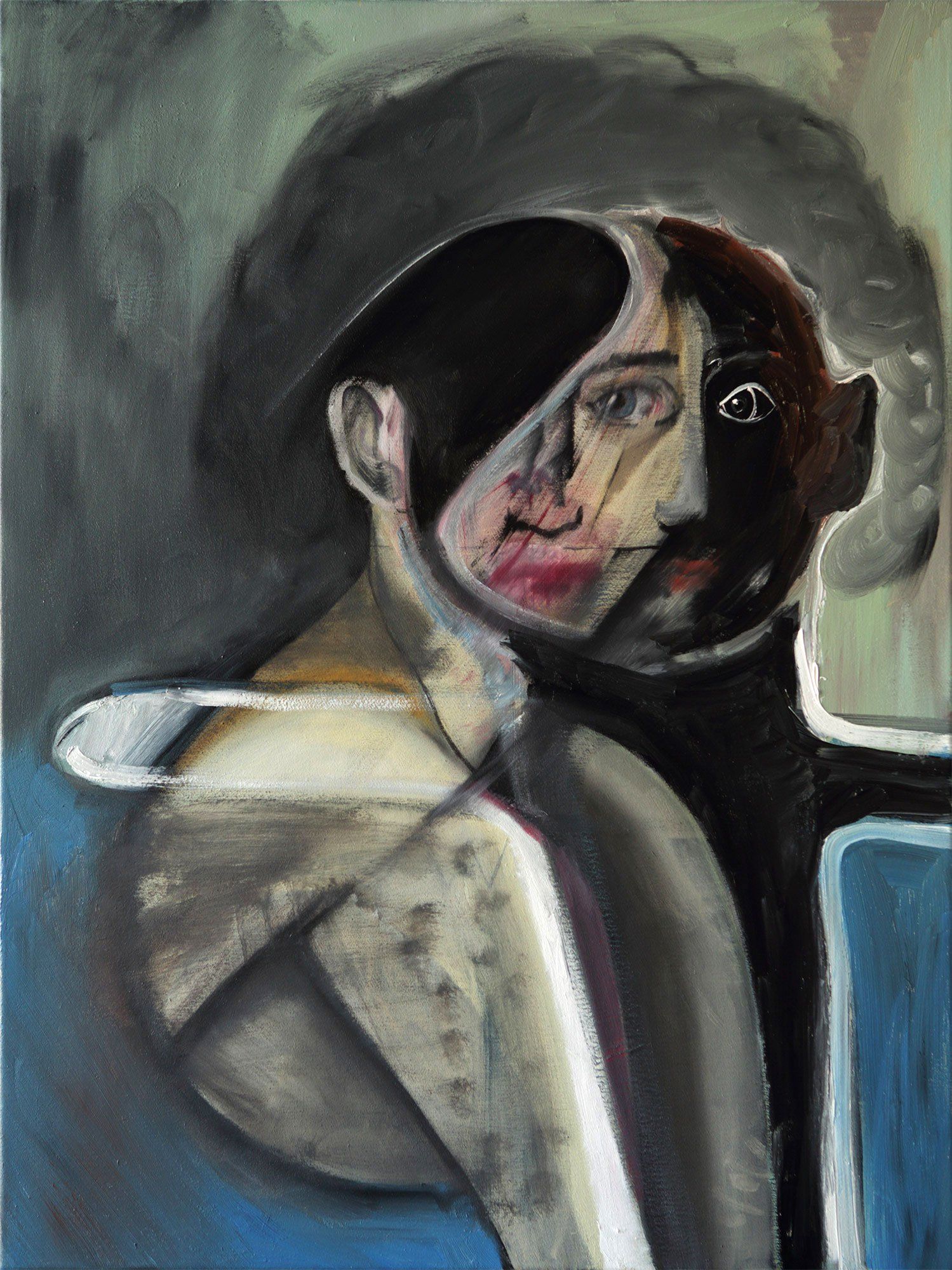 „Two-Faced No. 7“ by Sebastian Bieniek (B1EN1EK), 2014. Oil on canvas, 80 cm. x 60 cm. From the oeuvre of BieniekFace painting. „Two-Faced No. 8“ by Sebastian Bieniek (B1EN1EK), 2014. Oil on canvas, 80 cm. x 60 cm. From the oeuvre of BieniekFace painting.
