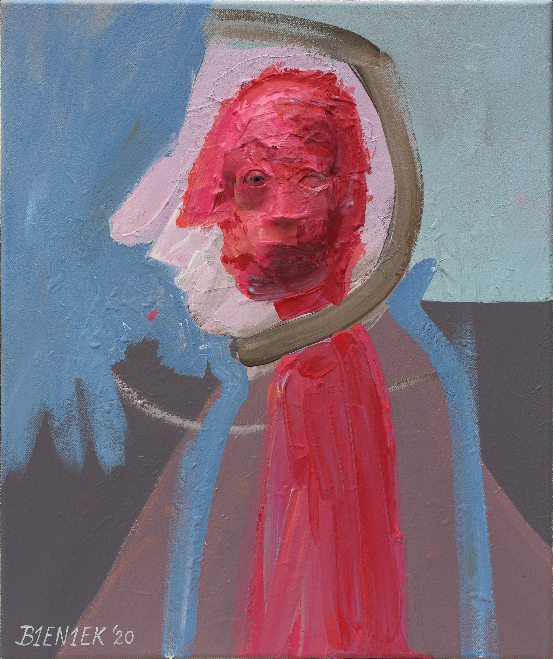 „3D Bieniekface no. 1“ by Sebastian Bieniek (B1EN1EK), 2020. Sculpture, acrylic and oil on canvas, 60 cm. x 50 cm. Sculptured painting from the oeuvre of Bieniekface by the artist. „3D Bieniekface no. 1“ by Sebastian Bieniek (B1EN1EK), 2020. Sculpture, acrylic and oil on canvas, 60 cm. x 50 cm. Sculptured painting from the oeuvre of Bieniekface by the artist.
