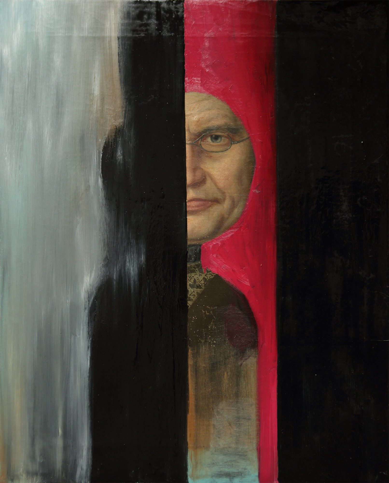 „Half-Faced No. 1“ by Sebastian Bieniek (B1EN1EK), 2014. Overpainted old painting (oil on canvas) from 1890. 57,7 cm. x 46,3 cm. Bieniek-Paint (overpainted medium, here an old painting) from the oeuvre of Bieniek-Face (BieniekFace) by the artist. „Half-Faced No. 1“ by Sebastian Bieniek (B1EN1EK), 2014. Overpainted old painting (oil on canvas) from 1890. 57,7 cm. x 46,3 cm. Bieniek-Paint (overpainted medium, here an old painting) from the oeuvre of Bieniek-Face (BieniekFace) by the artist.
