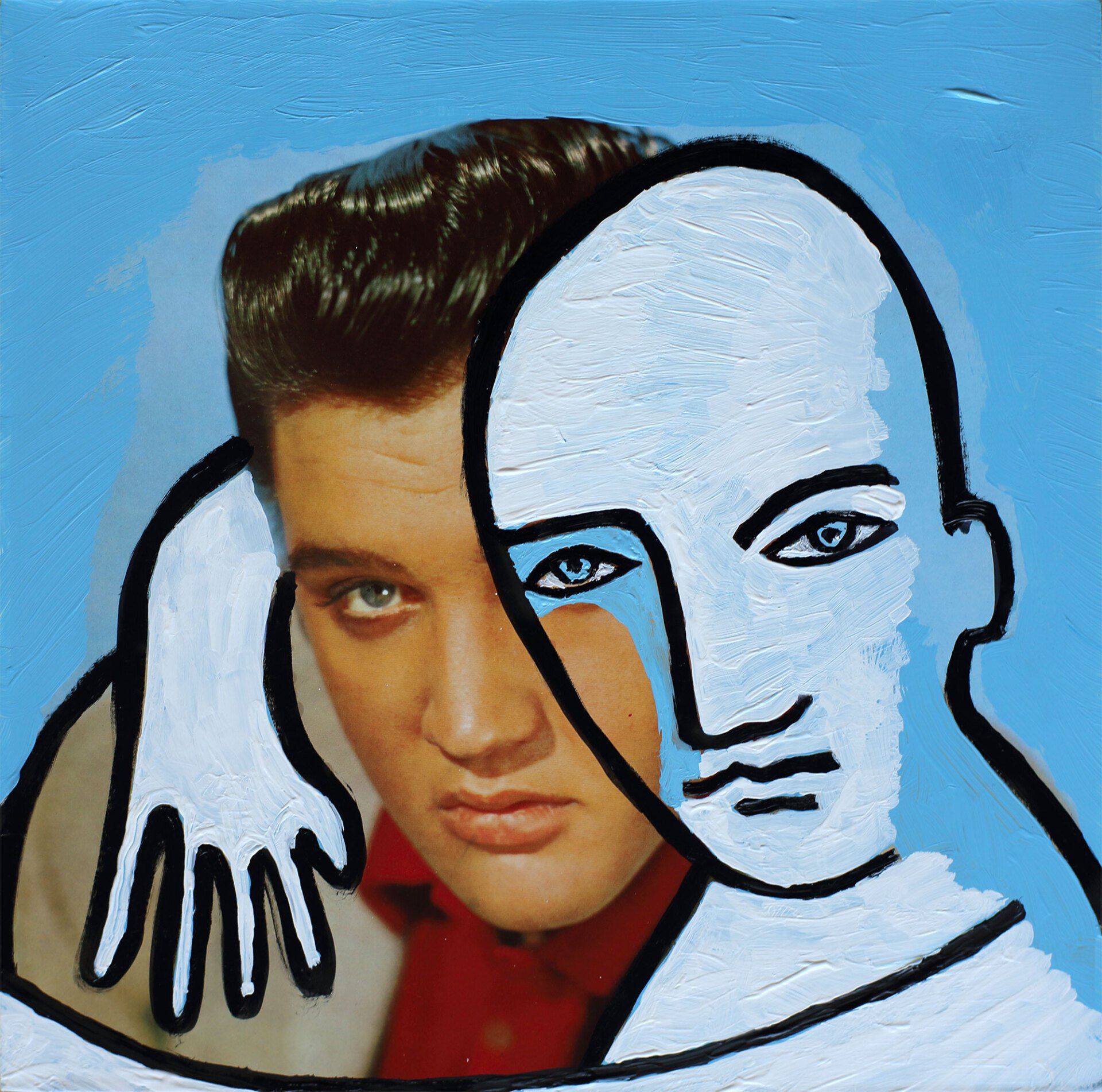 „Ghost Rider No. 3“ (Elvis Presley) by Sebastian Bieniek (B1EN1EK), 2016. Oil on original LP cover, 31,5 cm. x 30 cm. Bieniek-Paint (overpainted medium) from the oeuvre of Bieniekface by the artist. „Ghost Rider No. 3“ (Elvis Presley) by Sebastian Bieniek (B1EN1EK), 2016. Oil on original LP cover, 31,5 cm. x 30 cm. Bieniek-Paint (overpainted medium) from the oeuvre of Bieniekface by the artist.