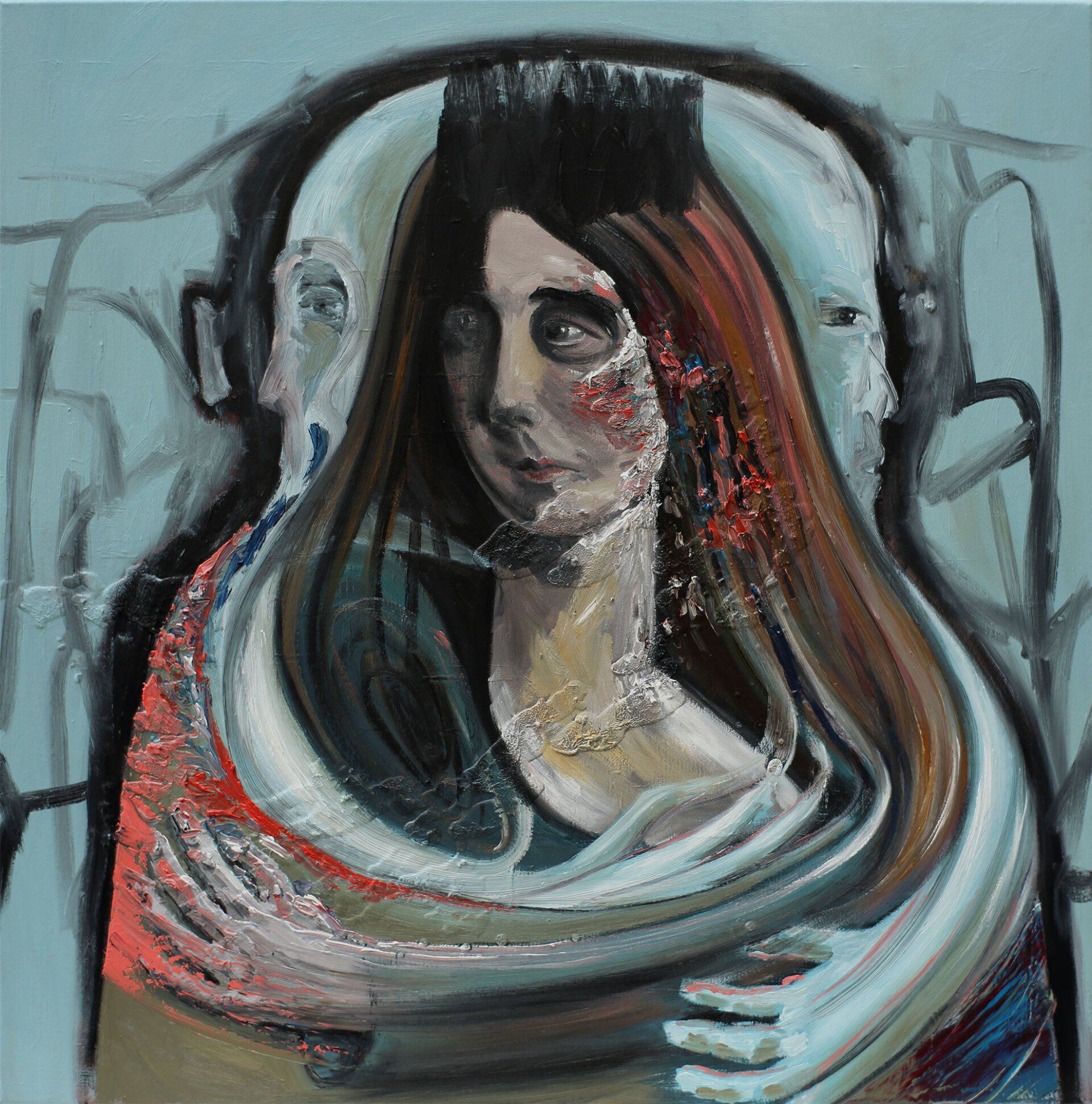 „Face Behind The Face No. 3“ by Sebastian Bieniek (B1EN1EK), 2017. Oil on canvas, 90 cm. x 90 cm. Painting from the oeuvre of Bieniekface painting by the artist. „Face Behind The Face No. 3“ by Sebastian Bieniek (B1EN1EK), 2017. Oil on canvas, 90 cm. x 90 cm. Painting from the oeuvre of Bieniekface painting by the artist.