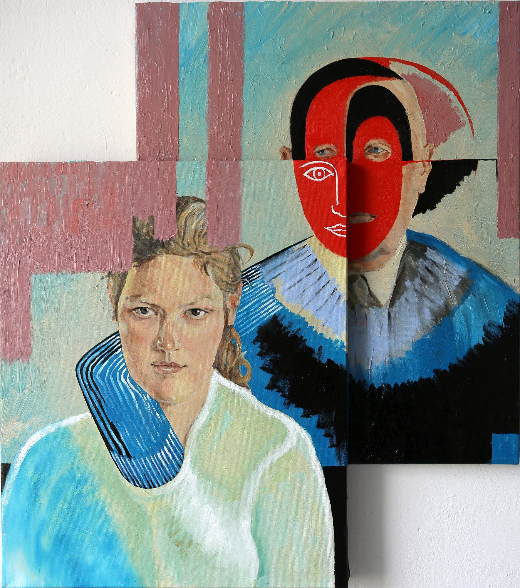 “Facination No. 3” by Sebastian Bieniek (B1EN1EK) 2014. Two overpainted paintings (oil on canvas) from 1960’s. 75,5 cm. x 67,5 cm. (overpainted medium, here two paintings). Part of the BieniekFace (Bieniek-Face) oeuvre by the artist. “Facination No. 3” by Sebastian Bieniek (B1EN1EK) 2014. Two overpainted paintings (oil on canvas) from 1960’s. 75,5 cm. x 67,5 cm. (overpainted medium, here two paintings). Part of the BieniekFace (Bieniek-Face) oeuvre by the artist.
