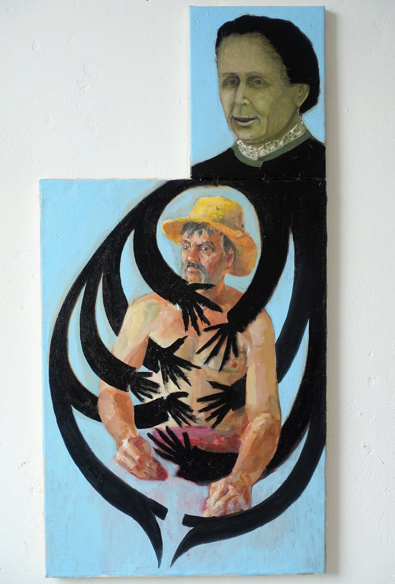 “Facination No. 4” by Sebastian Bieniek (B1EN1EK) 2014. Two overpainted paintings (oil on canvas) from 1970’s. 100,5 cm. x 50 cm. (overpainted medium). Part of the BieniekFace (Bieniek-Face) oeuvre by the artist. “Facination No. 4” by Sebastian Bieniek (B1EN1EK) 2014. Two overpainted paintings (oil on canvas) from 1970’s. 100,5 cm. x 50 cm. (overpainted medium). Part of the BieniekFace (Bieniek-Face) oeuvre by the artist.