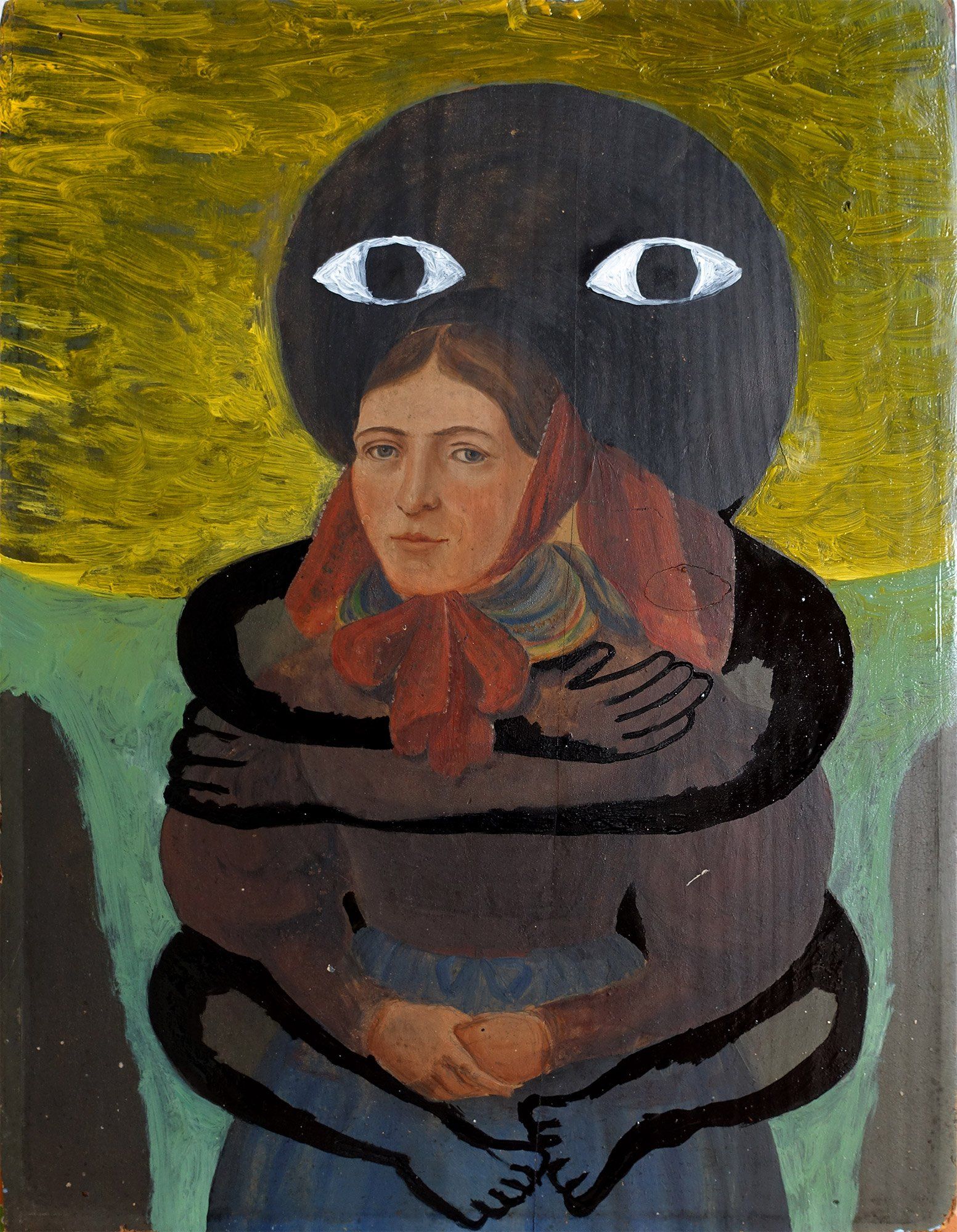 “Facination No. 5” by Sebastian Bieniek (B1EN1EK) 2014. Overpainted painting (oil on wood) from 1830. 27,7 cm. x 21,6 cm. (overpainted medium). Part of the BieniekFace (Bieniek-Face) oeuvre by the artist. “Facination No. 5” by Sebastian Bieniek (B1EN1EK) 2014. Overpainted painting (oil on wood) from 1830. 27,7 cm. x 21,6 cm. (overpainted medium). Part of the BieniekFace (Bieniek-Face) oeuvre by the artist.