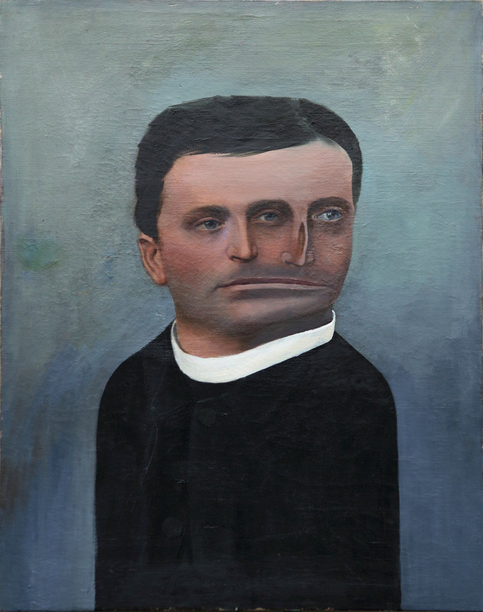 „Threeeye No. 5“ by Sebastian Bieniek (B1EN1EK), 2014. Overpainted old painting (oil on canvas) from 1901. 60 cm. x 47 cm. (overpainted medium, here an old painting) from the oeuvre of BieniekFace (Bieniek-Face) by the artist. „Threeeye No. 5“ by Sebastian Bieniek (B1EN1EK), 2014. Overpainted old painting (oil on canvas) from 1901. 60 cm. x 47 cm. (overpainted medium, here an old painting) from the oeuvre of BieniekFace (Bieniek-Face) by the artist.