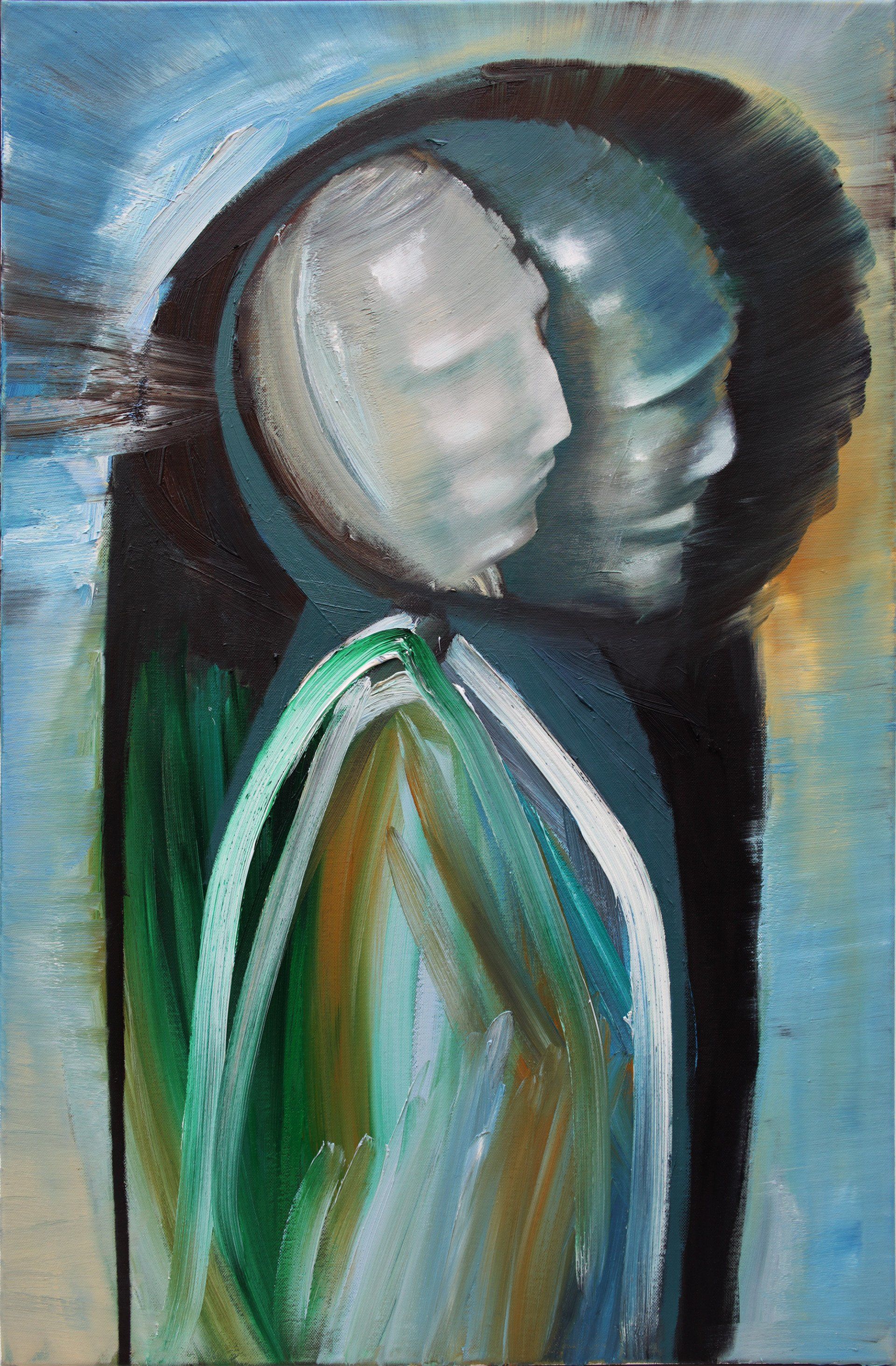 „Manyface no. 6“ by Sebastian Bieniek (B1EN1EK), 2019. Oil on canvas, 90 cm. x 60 cm. Painting from the oeuvre of Bieniekface by the artist. „Manyface no. 6“ by Sebastian Bieniek (B1EN1EK), 2019. Oil on canvas, 90 cm. x 60 cm. Painting from the oeuvre of Bieniekface by the artist.