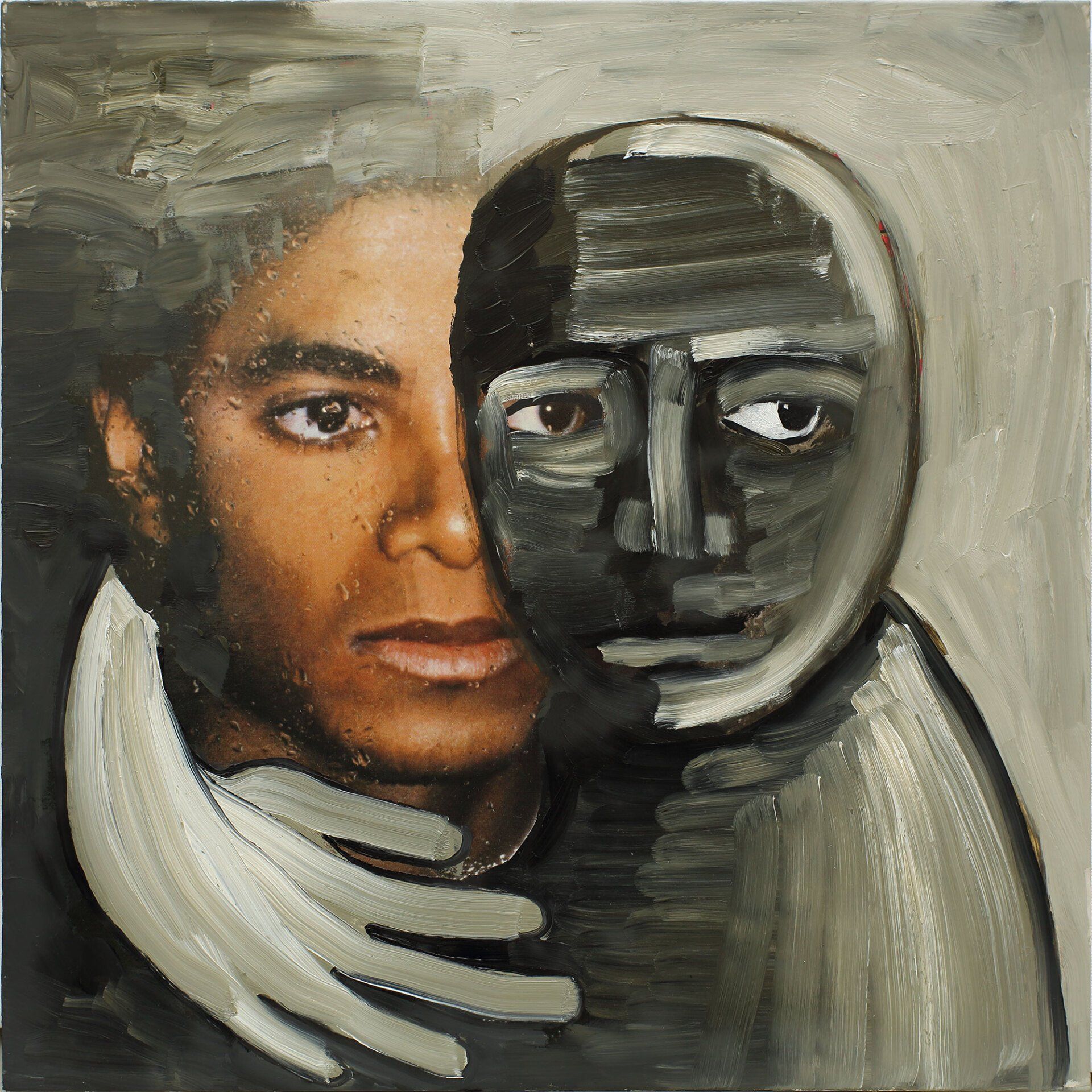 „Ghost Rider No. 12“ (Michael Jackson) by Sebastian Bieniek (B1EN1EK), 2019. Oil on original LP cover, 31,5 cm. x 30 cm. Bieniek-Paint (overpainted medium) from the oeuvre of Bieniek-Face (BieniekFace) by the artist. „Ghost Rider No. 12“ (Michael Jackson) by Sebastian Bieniek (B1EN1EK), 2019. Oil on original LP cover, 31,5 cm. x 30 cm. Bieniek-Paint (overpainted medium) from the oeuvre of Bieniek-Face (BieniekFace) by the artist.
