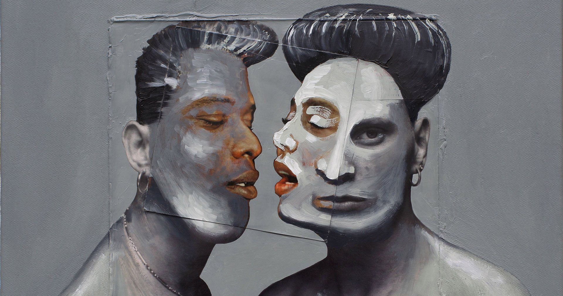 „Combiface No. 5“ by Sebastian Bieniek (B1EN1EK), 2019. Oil on canvas, 45 cm. x 55 cm. Painting from the oeuvre of Bieniekface by the artist. „Combiface No. 5“ by Sebastian Bieniek (B1EN1EK), 2019. Oil on canvas, 45 cm. x 55 cm. Painting from the oeuvre of Bieniekface by the artist.