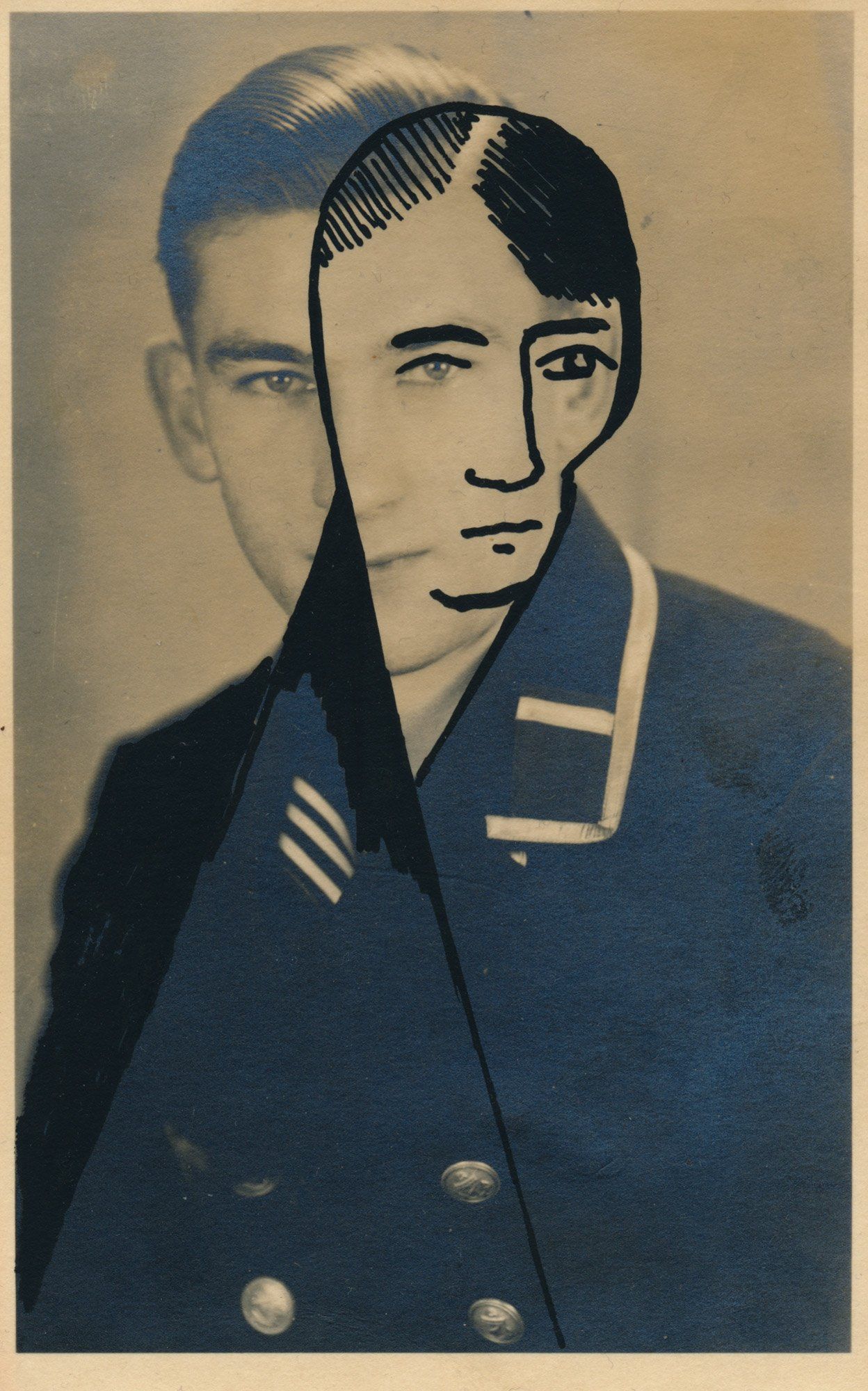 “Facination No. 20” by Sebastian Bieniek (B1EN1EK) 2014. Drawing on orig. photography from 1940. 13,7 cm. x 8,6 cm. (overpainted medium). Part of the BieniekFace (Bieniek-Face) oeuvre by the artist. “Facination No. 20” by Sebastian Bieniek (B1EN1EK) 2014. Drawing on orig. photography from 1940. 13,7 cm. x 8,6 cm. (overpainted medium). Part of the BieniekFace (Bieniek-Face) oeuvre by the artist.