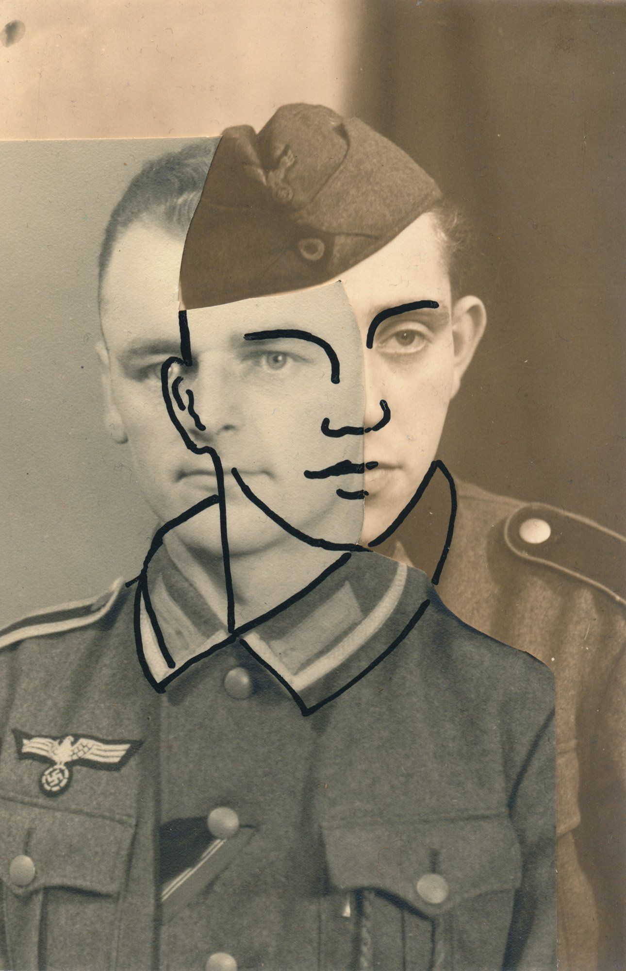 „Facination No. 21“ by Sebastian Bieniek (B1EN1EK), 2014. Drawing on orig. photography from 1941. 13,9 cm. x 9 cm. (overpainted medium). Part of the BieniekFace (Bieniek-Face) oeuvre by the artist. „Facination No. 21“ by Sebastian Bieniek (B1EN1EK), 2014. Drawing on orig. photography from 1941. 13,9 cm. x 9 cm. (overpainted medium). Part of the BieniekFace (Bieniek-Face) oeuvre by the artist.