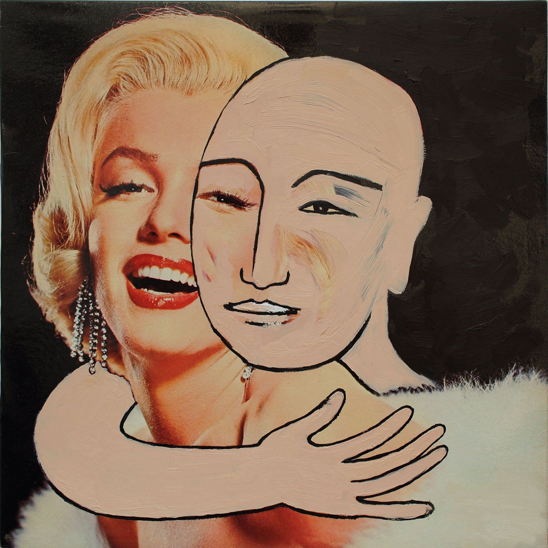 „Ghost Rider No. 21“ (Marilyn Monroe) by Sebastian Bieniek (B1EN1EK), 2019. Oil on original LP cover, 31,5 cm. x 30 cm. Bieniek-Paint (overpainted medium) from the oeuvre of Bieniekface by the artist.