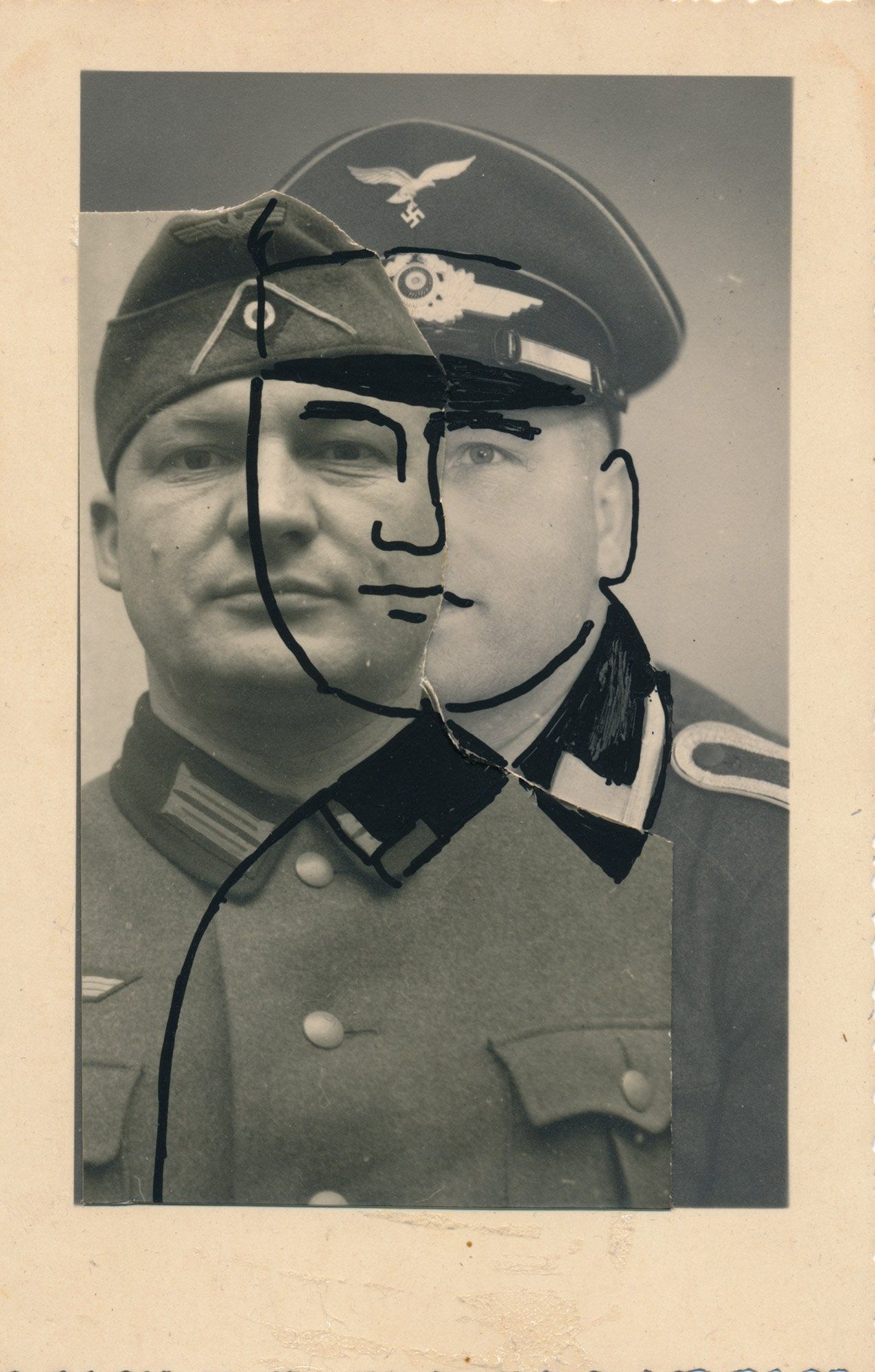 „Facination No. 22“ by Sebastian Bieniek (B1EN1EK), 2014. Drawing on orig. photography from 1942. 13,8 cm. x 8,9 cm. (overpainted medium). Part of the BieniekFace (Bieniek-Face) oeuvre by the artist. „Facination No. 22“ by Sebastian Bieniek (B1EN1EK), 2014. Drawing on orig. photography from 1942. 13,8 cm. x 8,9 cm. (overpainted medium). Part of the BieniekFace (Bieniek-Face) oeuvre by the artist.